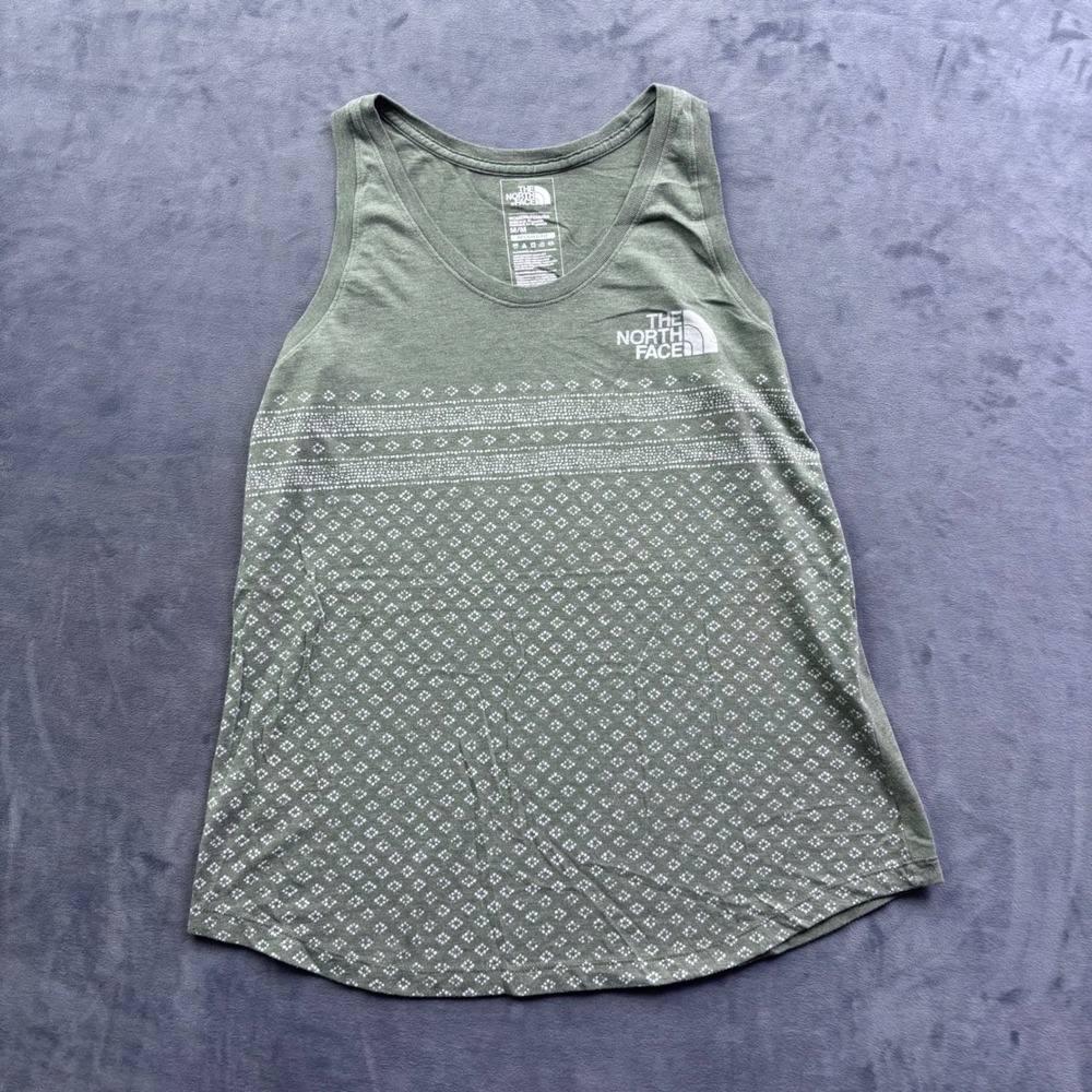 The North Face Womens Relaxed Fit Tank Top Olive Green Geometric Print Size M